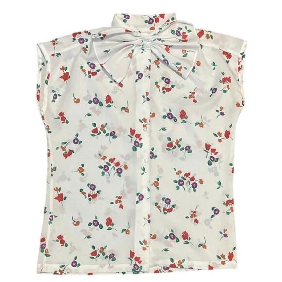 Vintage 60s Ship N Shore Floral Print Bow Collared Blouse Size 10 Girly Pinup - Picture 5 of 9